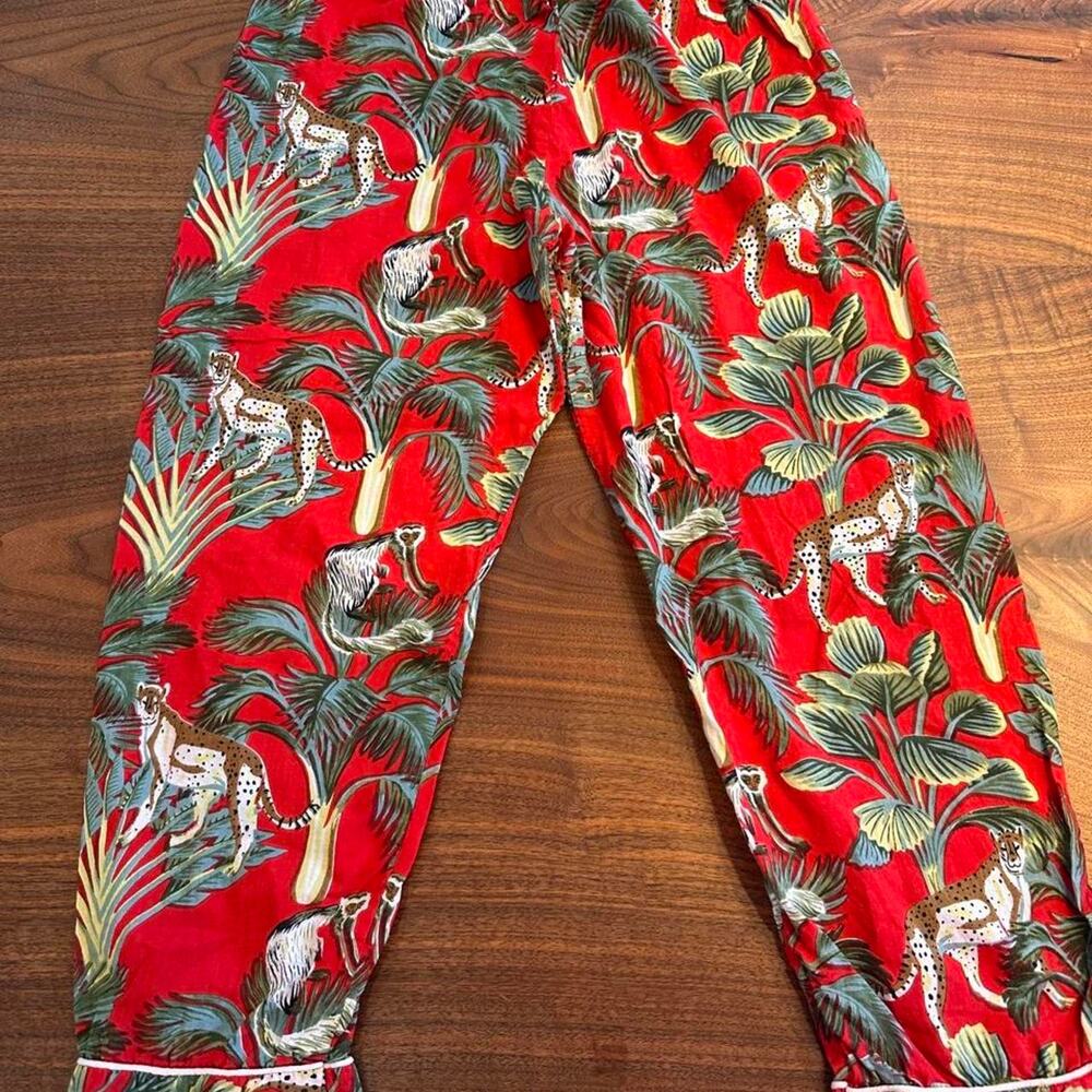 Red pajama pants with green